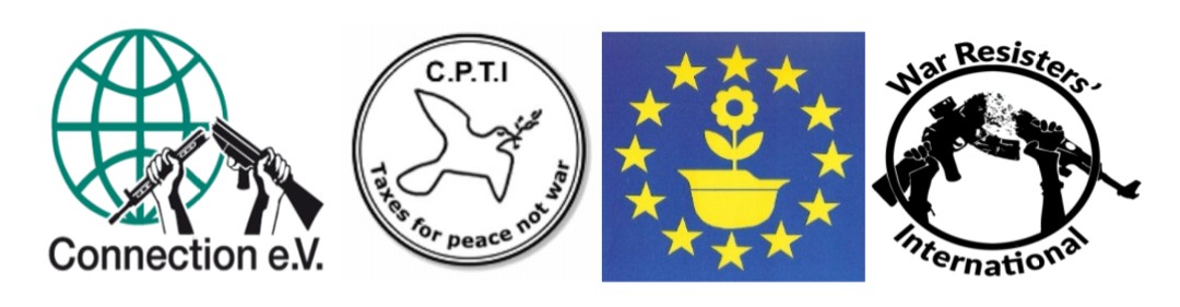 Logos of the organisations Connection eV, Conscience and  Peace Tax International, European Bureau for Conscientious Objection, and War Resisters International
